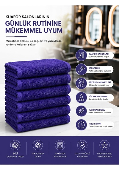 6Lı Paket Boya Tutmayan Mikrofiber El Yüz Spor Kuaför Havlusu 50X (535744741)