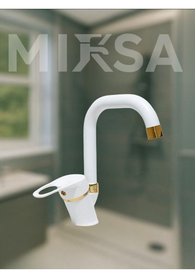 Lüx Beyaz-gold Köşe Borulu Banyo Lavabo Bataryası, Musluğu, Çift Su Girişli