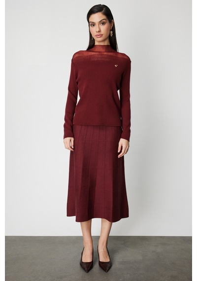 On Kadın Aksesuar Detaylı Triko Kazak 60346 Bordo Bordo