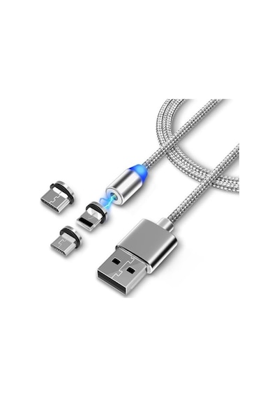 Alfais 4910 Apple Uyumlu iPhone Lightning Samsung Micro Usb Type-C Mıknatıslı Şarj Kablosu