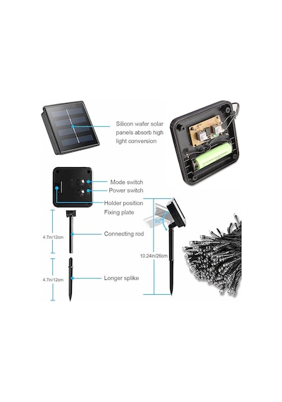 Solar Güneş Enerjili Dış Bahçe 8 Modlu 20metre 200 Led Aydınlatma Çok Renkli