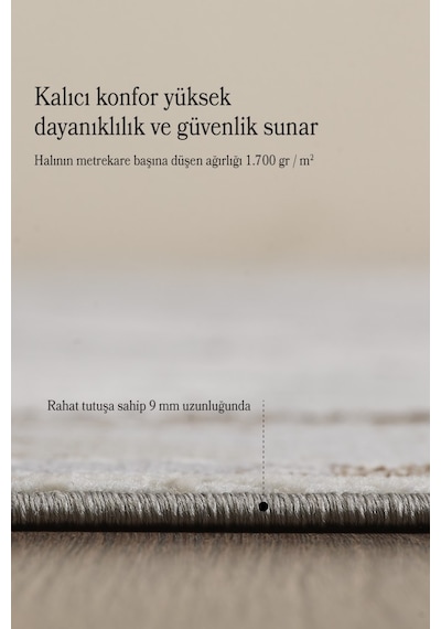 Modern Tasarımlı Pamuk Tabanlı Geometrik Desenli Saçaklı Bej Renkli Halı Bej