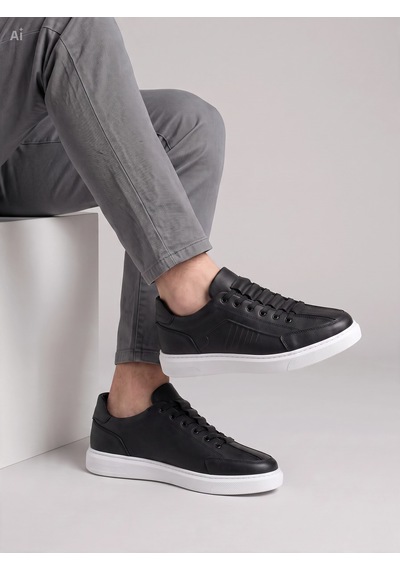 Dropland Hakiki Deri Erkek Siyah Renk Casual Sneaker Günlük Ayakkabı