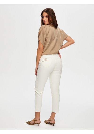 Faik Sönmez Yanları İp Nakışlı Slim Fit Jean Pantolon S25jpn002 Us25jpn00273 Ekru