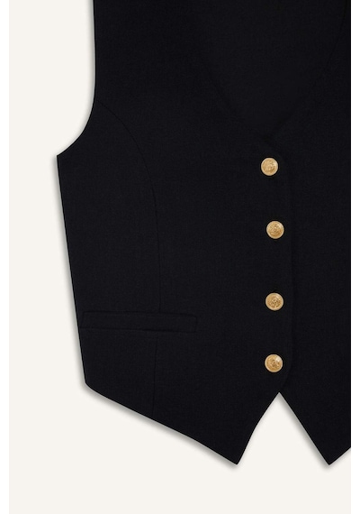 DeFacto Crop V Yaka Keten Karışımlı Blazer Siyah Yelek C7798AX25SMBK81