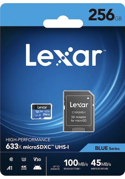 Lexar LSDMI256BBEU633A 256GB 633X microSDXC UHS-I 100Mb/sn Read 45Mb/sn Write + SD Adaptor U3 A1 V30 4K Class10 Hafıza Kartı
