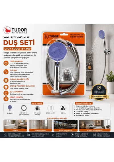Krom Vakumlu Lüks Duş Seti - 150 Cm Metal Yaylı Hortum Sarı