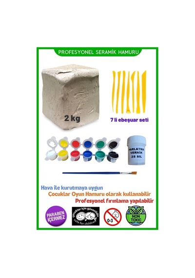 2 Kg Seramik Hamuru Seti, Kil Çamuru Ebeşuar, Oyun Hamuru Seti, Havayla Kuruyan Kil Çamur Seramik