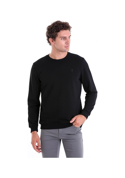 Hatemoğlu Regular Fit Düz Pamuklu Bisiklet Yaka Sweatshirt Siyah