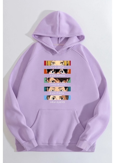 Uyguntarz Unisex Cosplay Haikyuu Baskılı Sweatshirt Lila