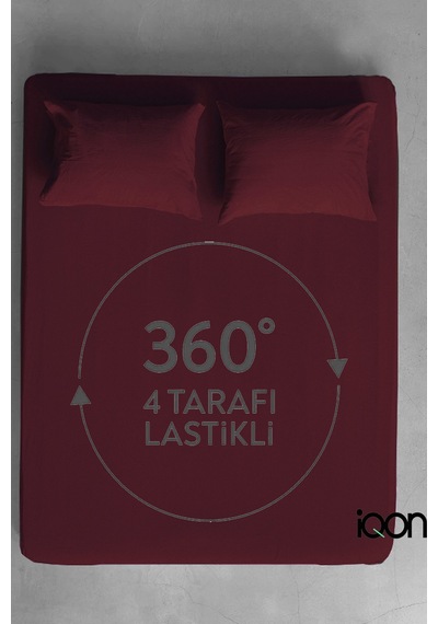 İqon Ranforce Dokuma Lastikli Çarşaf Takımı Çift Kişilik - 21 Renk Bordo
