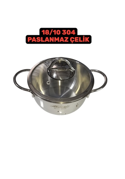 Linda 16-20 Cm Cam Kapaklı Çelik Derin Tencere Seti Paslanmaz Çelik