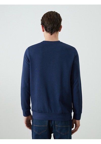 Lcwaıkıkı Classic Lacivert Bisiklet Yaka Uzun Kollu Baskılı Erkek Sweatshirt