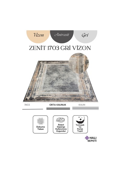 Enti Naturel 1703 Gri Vizon Yumuşak Dokulu Parlak Görünümlü Halı Kesme Yolluk Gri - Vizon