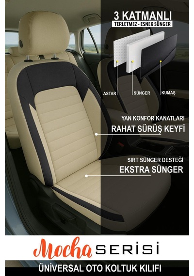 Mocha Taytüyü Oto Koltuk Kılıfı Volkswagen Bora-golf-jetta-polo Uyumlu Bej