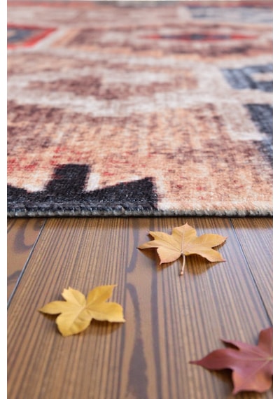 Vintage Etnik Kilim Kırmızı & Mavi Desenli Kaymaz Taban Çok Renkli Çok Renkli