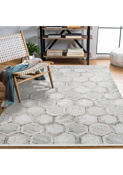 Bespoky Argilla Geometrik Modern Salon Halısı Makine Dokuma Gri - Açık Gri - 15957k