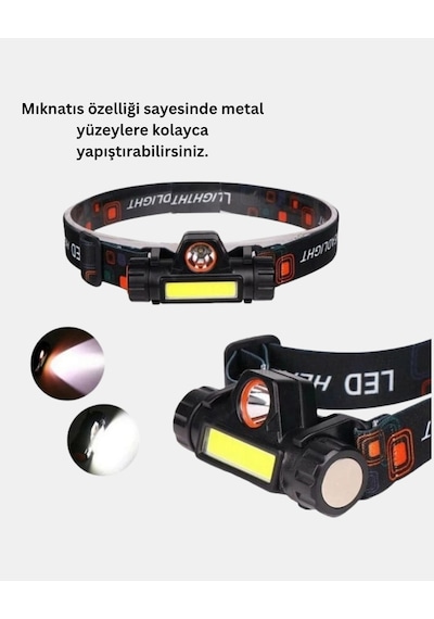 Kamp Ve Doğa İçin Şarjlı Led Baş Feneri - Mıknatıslı, Su Geçirmez