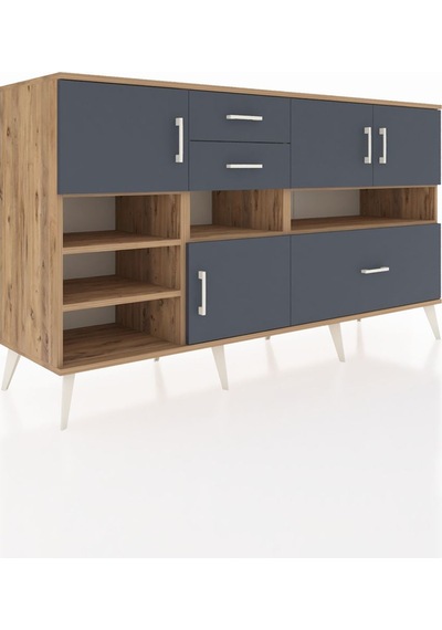 Kronos Konsol 7 Raflı 3 Çekmeceli 4 Kapaklı 176x59x99 Çam-antrasi Çam-antrasit