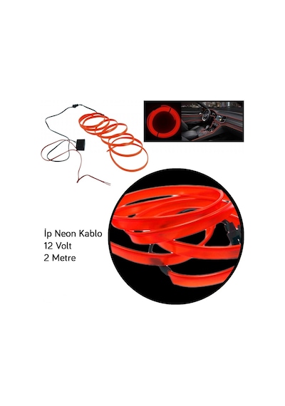 Carub İp Neon Araç İçi Torpido Ledi Esnek 2 Metre 12V Kırmızı BR4327556