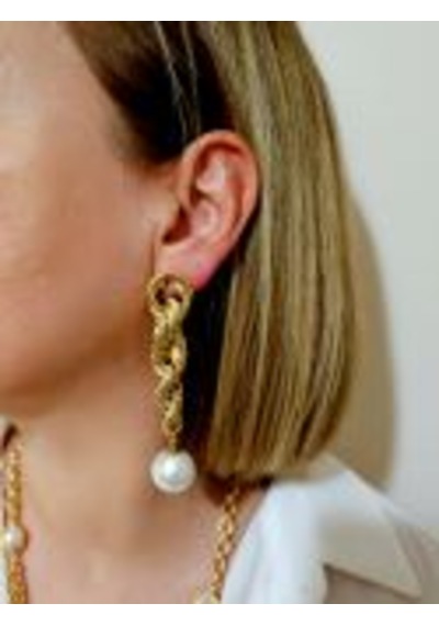 14k Mikron Altın Rodyum Kaplama Twist İnci Küpe Altın