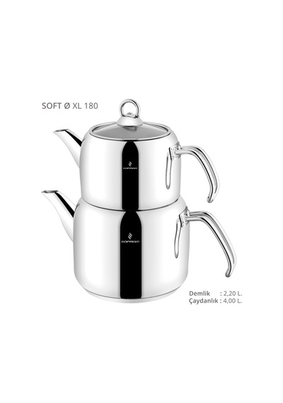 Sofram Soft 18 Cm Xl Aile Boy Çaydanlık Takımı Gümüş