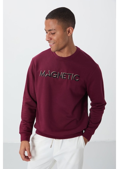 Tommy Life Erguvan Yazı Nakışlı O Yaka Rahat Form İçi Polarlı Erkek Sweatshirt - 88020 Mor
