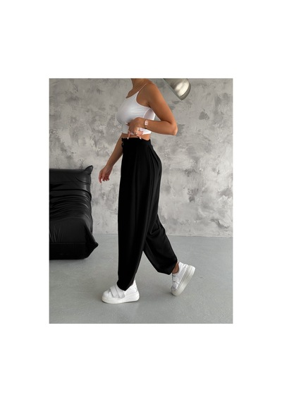 Gugus Kadın Modal Kumaş Şalvar Trend Model Paça Ve Bel Detaylı Rahat Kesim Eşofman Siyah