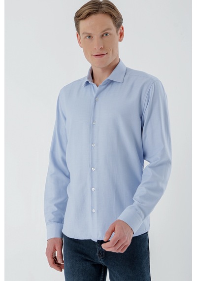 Morven Erkek Mavi Trend Baskılı Desenli İtalyan Yaka Slim Fit Gömlek 24mc004013300 Mavi