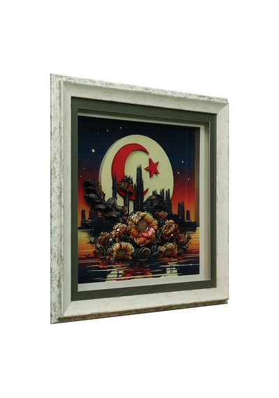 E38 El İşçiliği Ay Yıldız Kağıt Rölyef Tablo 66x66 Cm - 6334