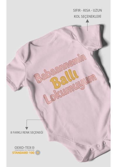 Morivokids Babaannemin Ballı Lokumuyum Kısa Kollu Bebek Body %100 Pamuk Bebe Pembe