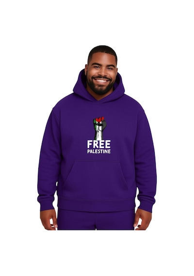 Benroma Free Palestıne Baskılı Büyük Beden Unisex Sweatshırt Mor