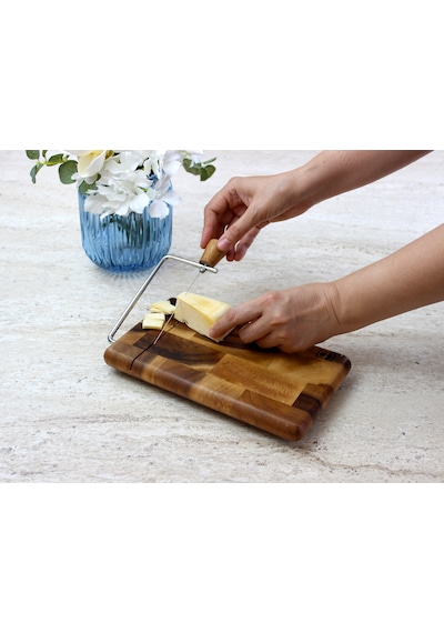 Doğal Akasya Ağacı Telli Peynir Kesme Tahtası Ve Sunum Tabağı 24x15 Cm Doğal Ahşap Rengi