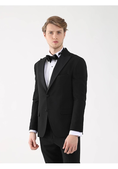 Dufy Siyah Erkek Slim Fit Sivri Yaka Smokin Takım - 92409 Siyah Dufy Siyah Erkek Slim Fit Sivri Yaka Smokin Takım - 92409 Siyah