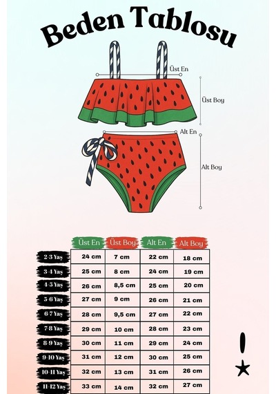 Beniizle Desenli Kız Çocuk Bikini Takım Çilek