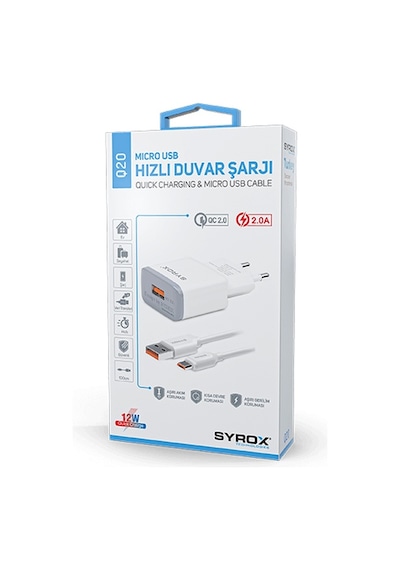 Syrox Q20 2.0a Micro Usb Hızlı Şarj Aleti Quick Charging Set 2.0a