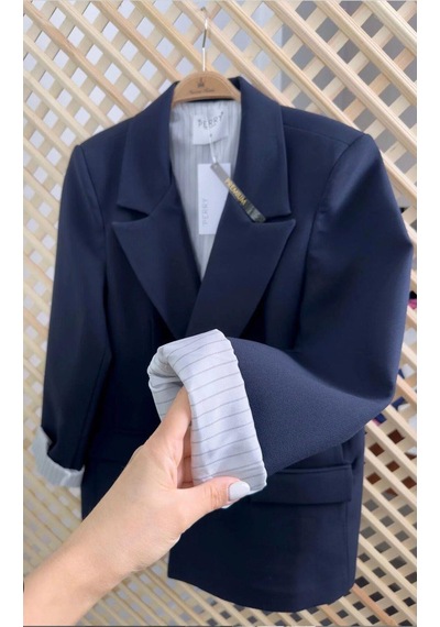 Premium Kalite Marin Astarlı Double Kumaş Blazer Ceket Lacivert Lacivert