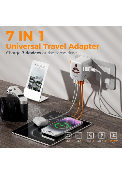 Lexroo Evrensel Seyahat Adaptörü, 5 Usb Portlu Uluslararası Fiş Adaptörü, Abd'den Avrupa Birliği