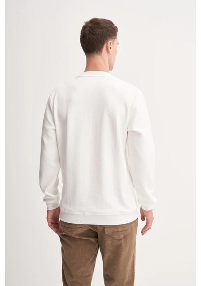 Cazador Premium Ince Desenli Jakar Viskon Karışımlı Regular Fit Sweatshirt Ekru 53520 Ekru