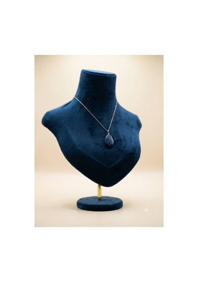 Lapis Lazuli Doğal Taş Kolye Uçlu Paslanmaz Çelik Kolye Unisex Tasarım Lacivert Lacivert