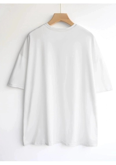 Startmore Kadın Beyaz Leopar Figür Baskılı Oversize T-shirt Beyaz
