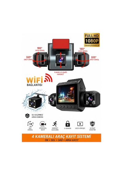 Sy 9720 4 Kameralı Full Hd 1080p Wifi Araç İçi Kamera Seti