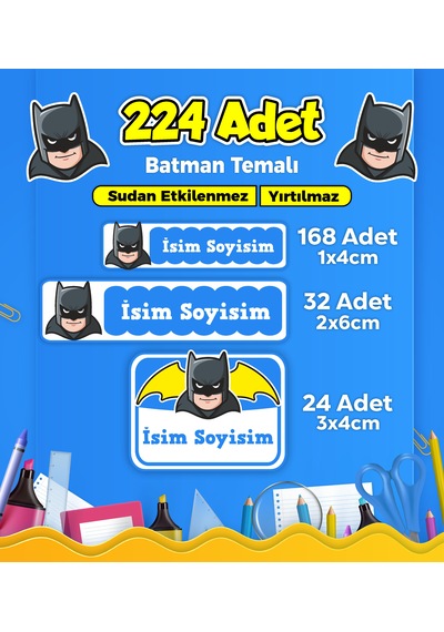 Batman Temalı Okul Kreş Kişiye Özel İsim Etiket Seti - Model 236 Çok Renkli