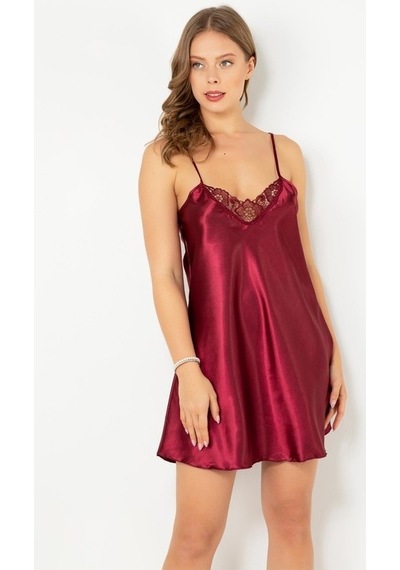 D' Kit Boutique Ince Askılı Güpürlü Mini Saten Gecelik