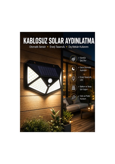 Güneş Enerjili Bahçe Aydınlatma Lambası Solar 100 Led Lamba Renk