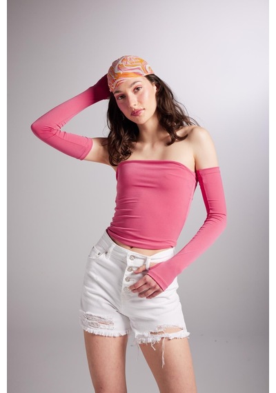 Holly Lolly Kolları Ayrı Straplez Smooth Bluz Pembe