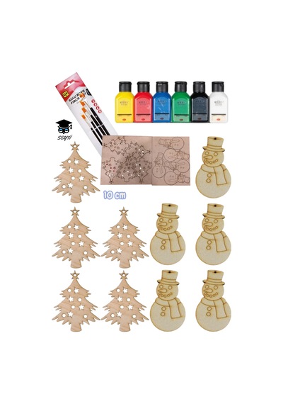 Ahşap Boyama Parçalar Yılbaşı Özel 6x75 Ml Akrilik Boya Ve 4 Adet Fırça İle 0000 Naturel