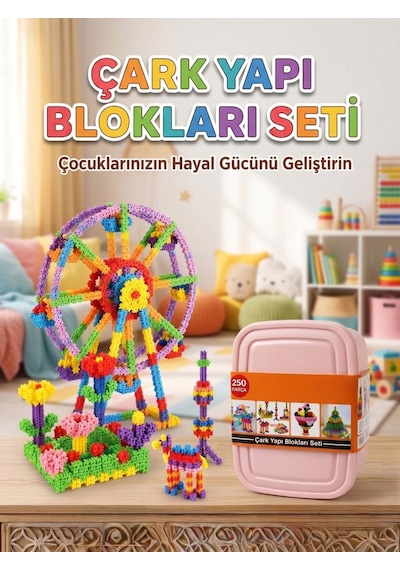 250 Parça Çarklı Saklama Kutulu Renkli Eğitici Zeka Geliştirici Yapı Oyuncak Seti