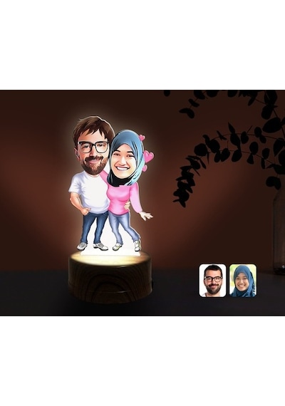 Kişiye Özel Sevgililer Karikatürlü Dekoratif 3D Biblo Led Işıklı (481495442)