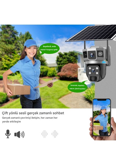 6mp Akıllı Alarmlı 4g Kamera Anında Bildirim, İnsan Takip, Gece Renkli, Solar Enerji Güneş Enerjili
